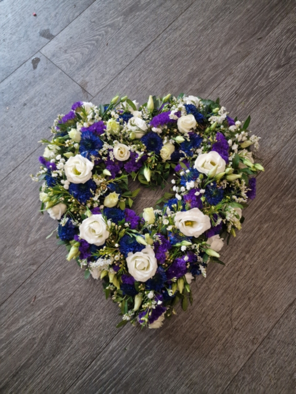 purple, white and blue open heart